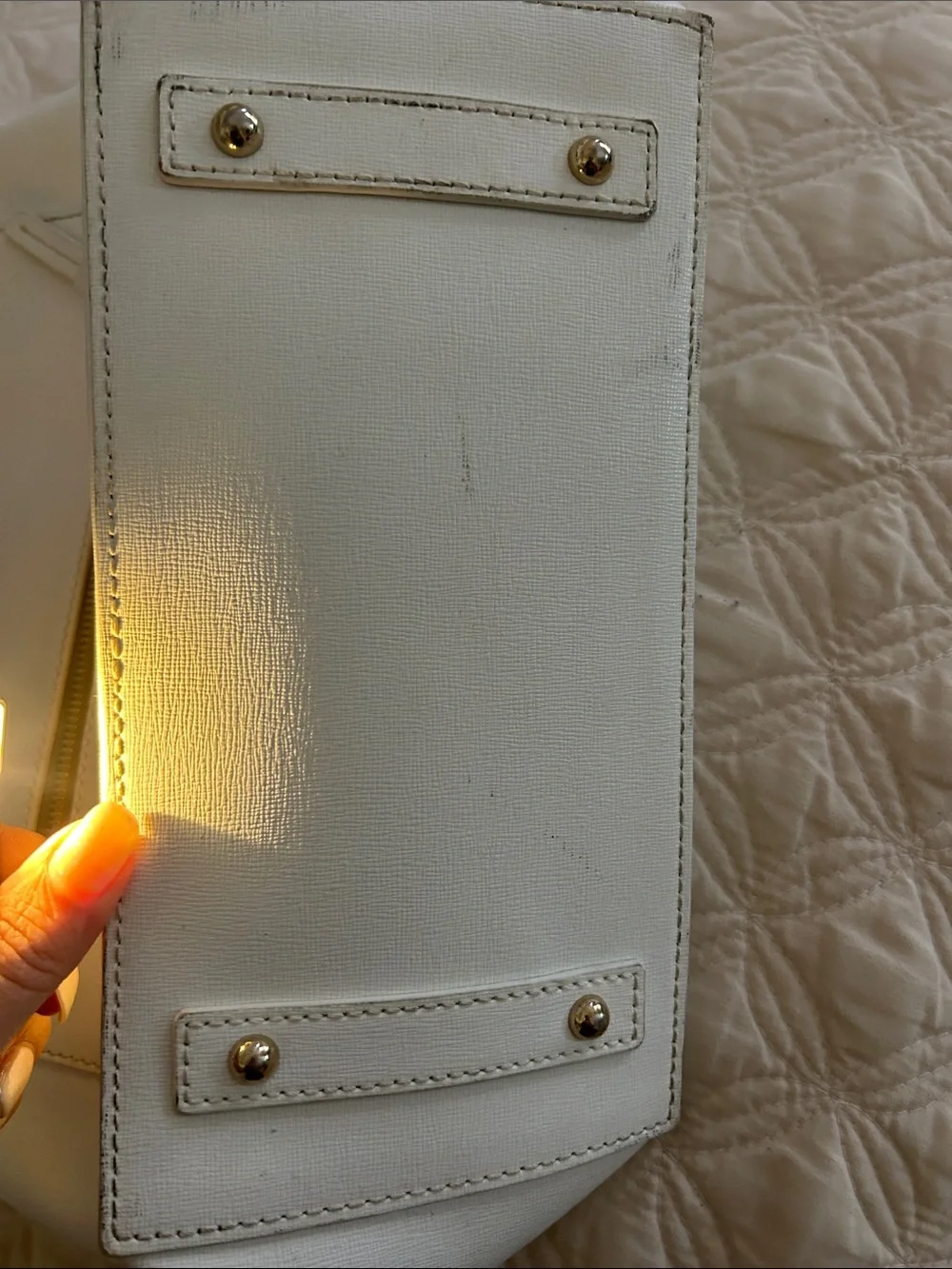Dooney & Bourke White Leather Shoulder Bag with Silver Buckle Detail